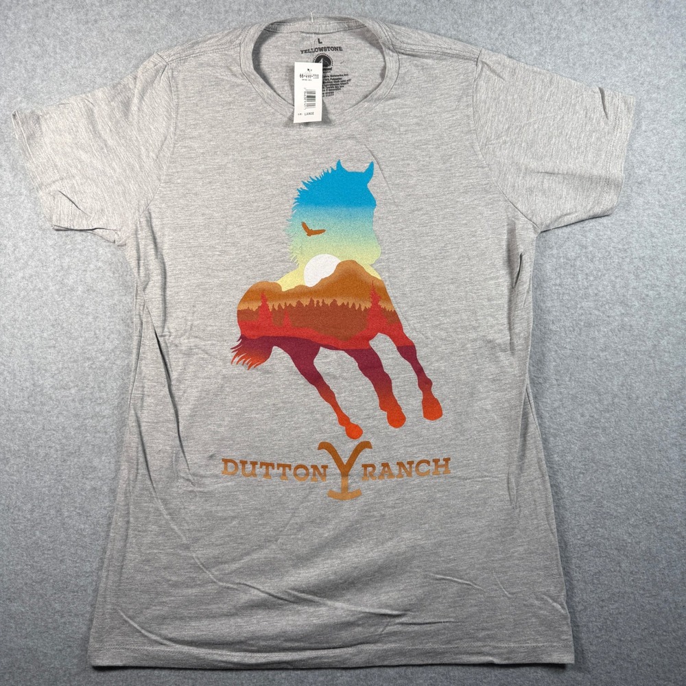 Yellowstone Dutton Ranch Horse Graphic T‑Shirt Gray Men's L NWT Licensed
